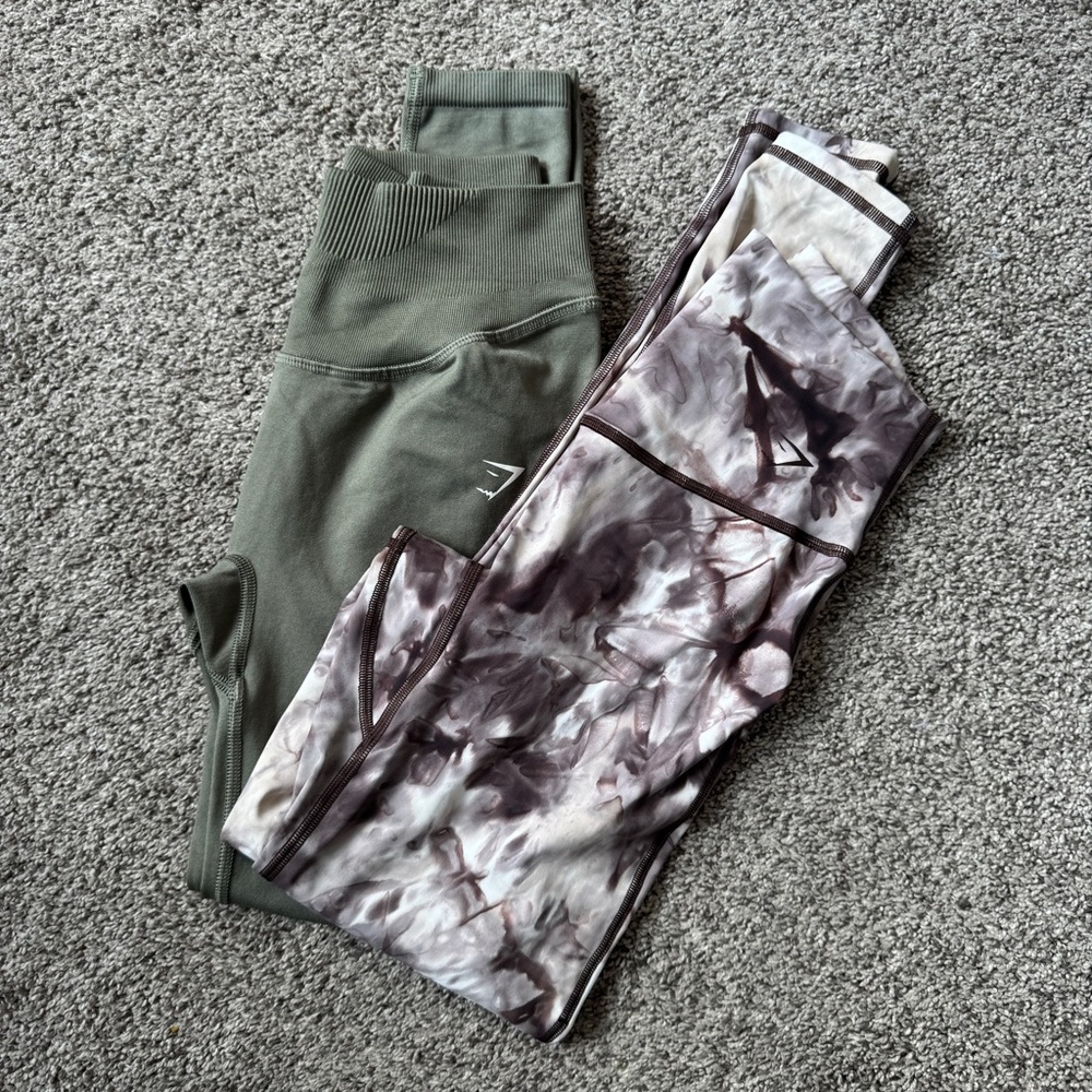 Gymshark Green and Marble Pattern Leggings